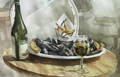 mussels wine music