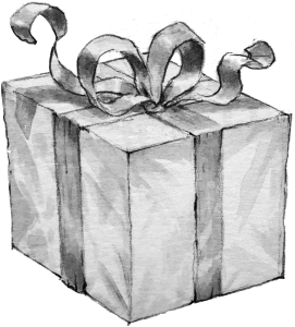 Gift Certificates available. Photo is a chip Holton drawing of a gift with a bow and ribbon.