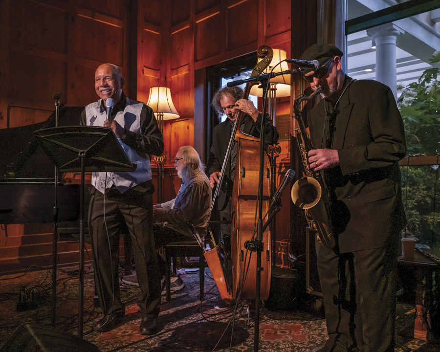 Jazz Photo by Tommie Fantine Lauer Jazz on Thursdays 6-9 PM, Photo of Clinton Horton singing jazz with the O.Henry Trio
