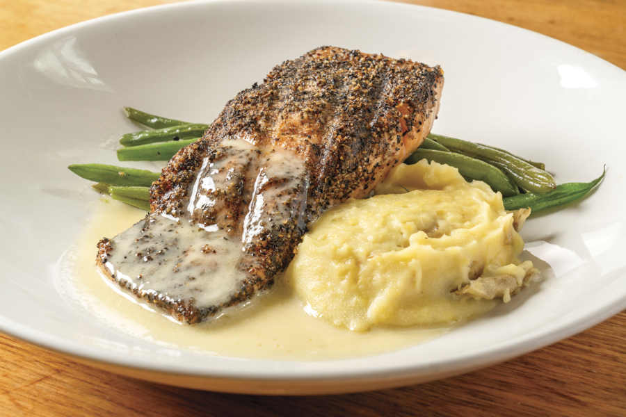 Black Pepper Crusted Salmon Black Pepper Crusted Salmon | Menus: printworksbistro.com
